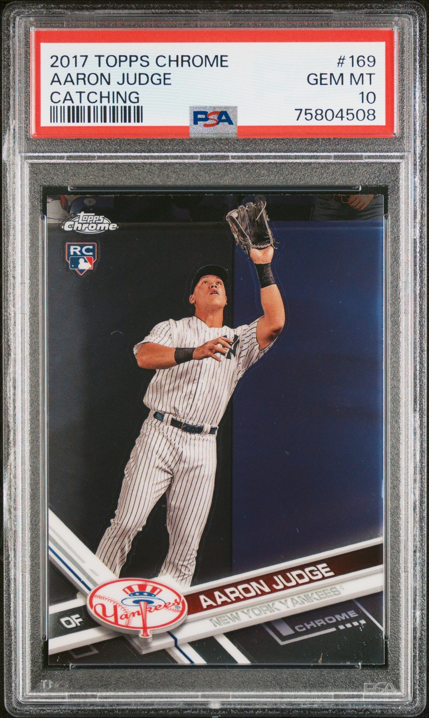 Graded 2017 Topps Chrome Aaron Judge #169 Catching Rookie RC Baseball Card PSA 10 Gem Mint