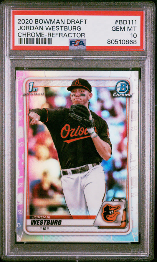 Graded 2020 Topps Bowman Draft Jordan Westburg #BD111 Chrome Refractor Rookie RC Baseball Card PSA 10 Gem Mint