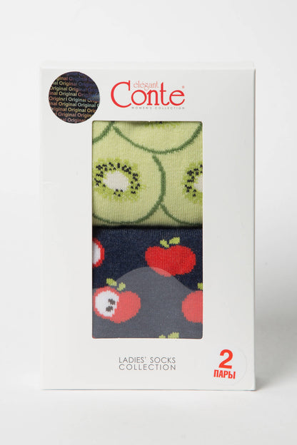Conte Elegant Cotton Socks (2 pairs) - Fruit pattern
