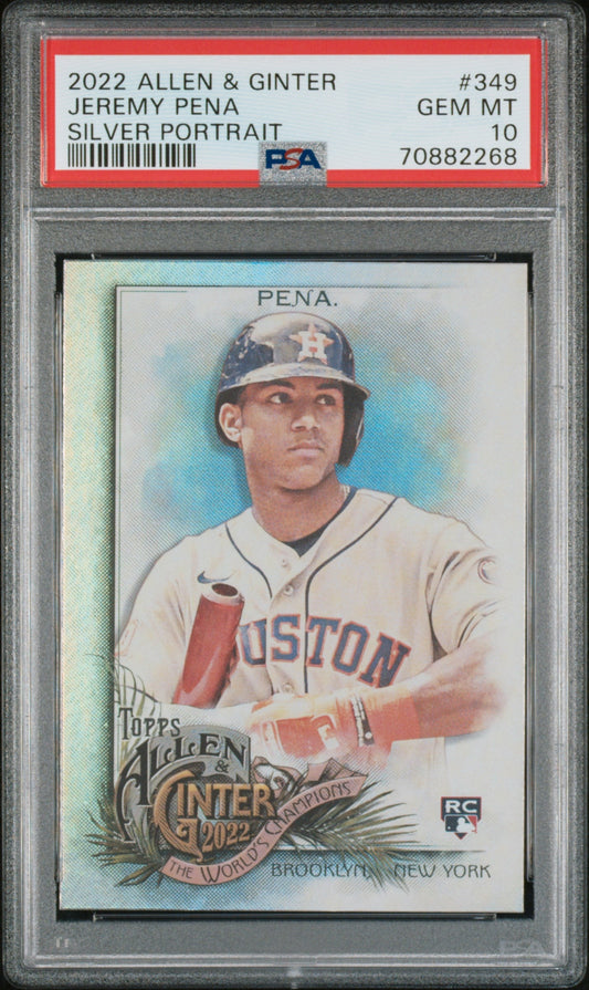 Graded 2022 Topps Allen & Ginter Jeremy Pena #349 Silver Portrait Rookie RC Baseball Card PSA 10 Gem Mint