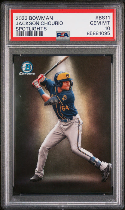 Graded 2023 Topps Bowman Jackson Chourio #BS11 Spotlights Rookie RC Baseball Card PSA 10 Gem Mint