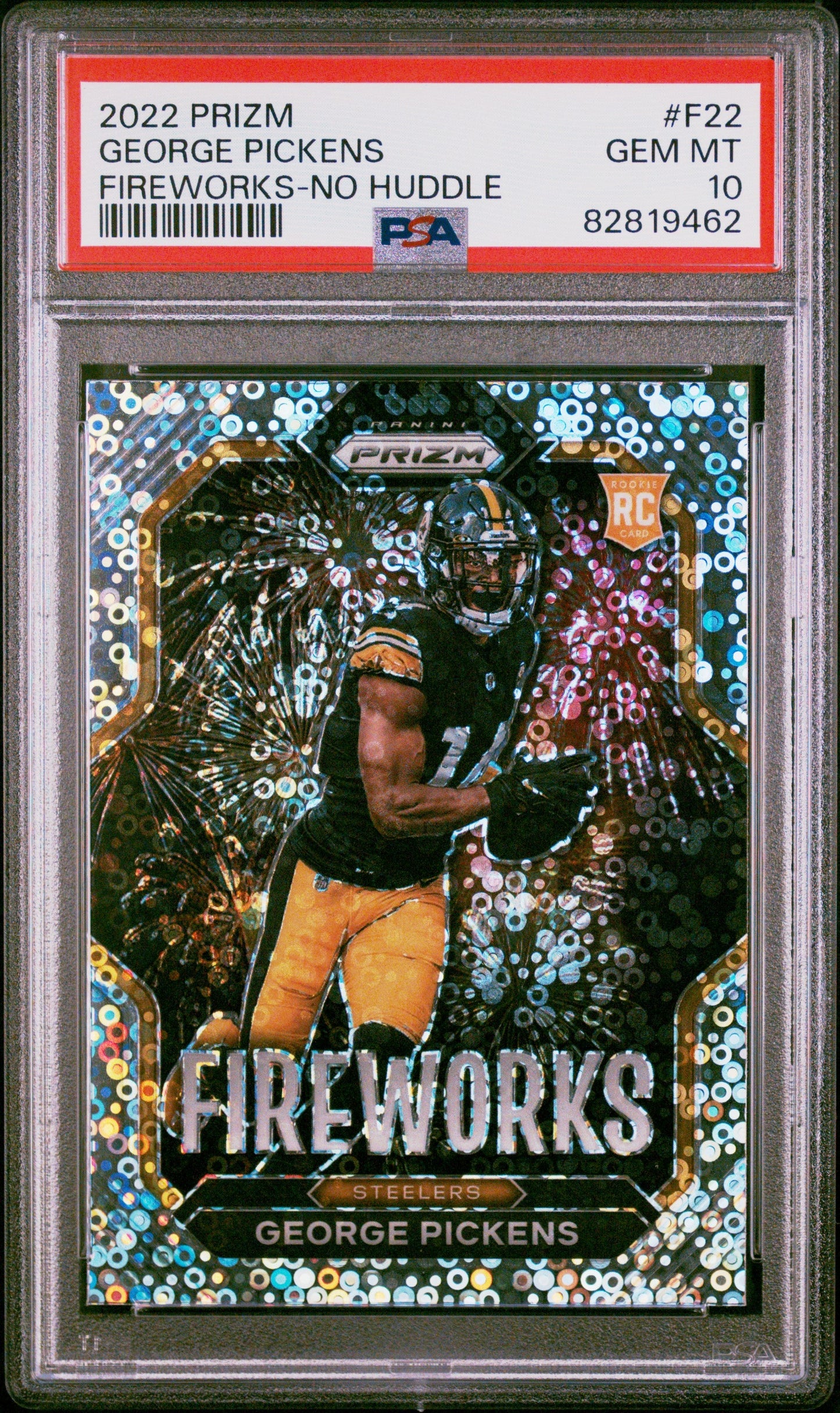 Graded 2022 Panini Prizm George Pickens #F22 Fireworks No Huddle Rookie RC Football Card PSA 10 Gem Mint