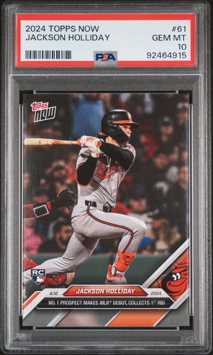 Graded 2024 Topps Now Jackson Holliday #61 Rookie RC Baseball Card PSA 10 Gem Mint