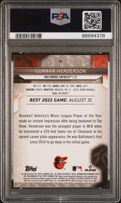 Graded 2023 Topps Bowmans Best Gunnar Henderson #26 Wave Rookie RC Baseball Card PSA 10 Gem Mint