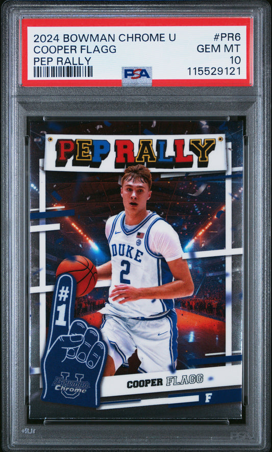 Graded 2024 Topps Bowman Chrome U Cooper Flagg #PR6 Pep Rally Rookie RC Basketball Card PSA 10 Gem Mint