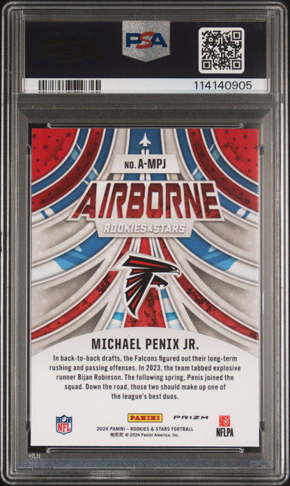 Graded 2024 Panini Rookies & Stars Michael Penix Jr #AMPJ Airborne Red Plaid Rookie RC Football Card PSA 10 Gem Mint