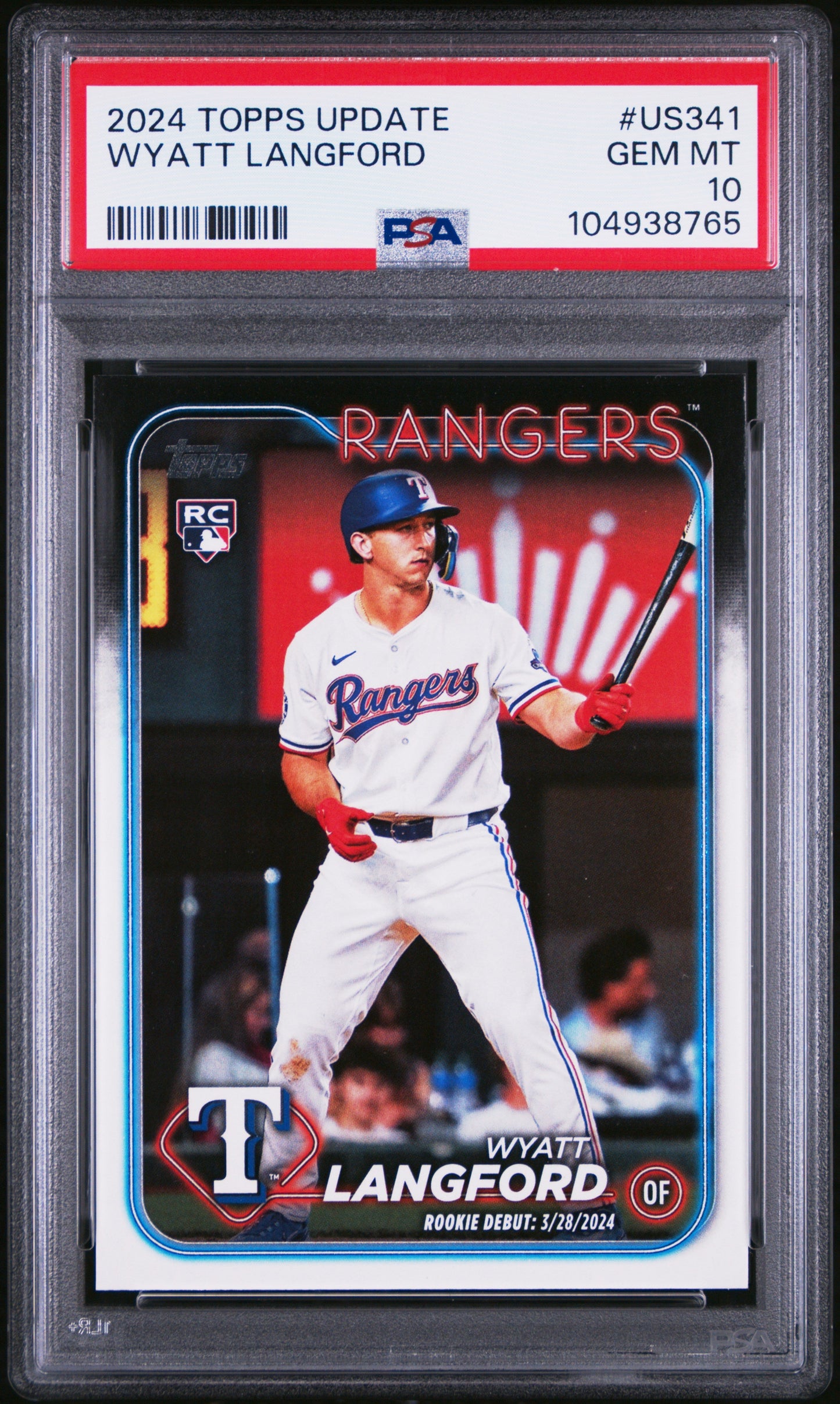 Graded 2024 Topps Update Wyatt Langford #US341 Rookie RC Baseball Card PSA 10 Gem Mint