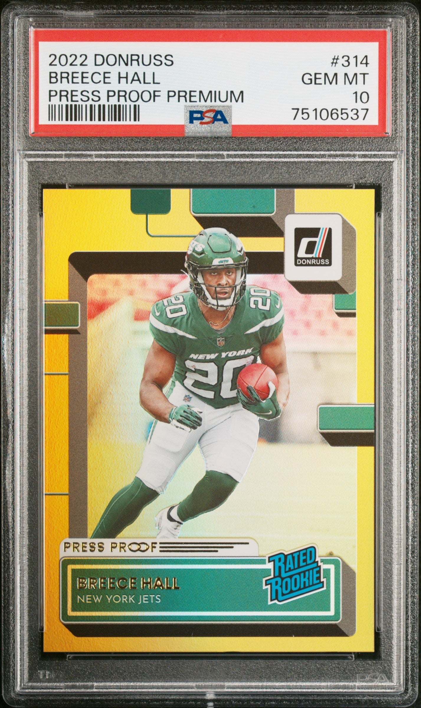 Graded 2022 Panini Donruss Breece Hall #314 Press Proof Premium Rookie RC Football Card PSA 10 Gem Mint