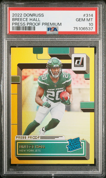 Graded 2022 Panini Donruss Breece Hall #314 Press Proof Premium Rookie RC Football Card PSA 10 Gem Mint