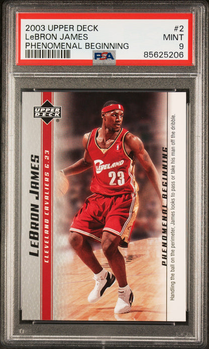Graded 2003-04 Upper Deck UD LeBron James #2 Phenomenal Beginning Rookie RC Basketball Card PSA 9 Mint