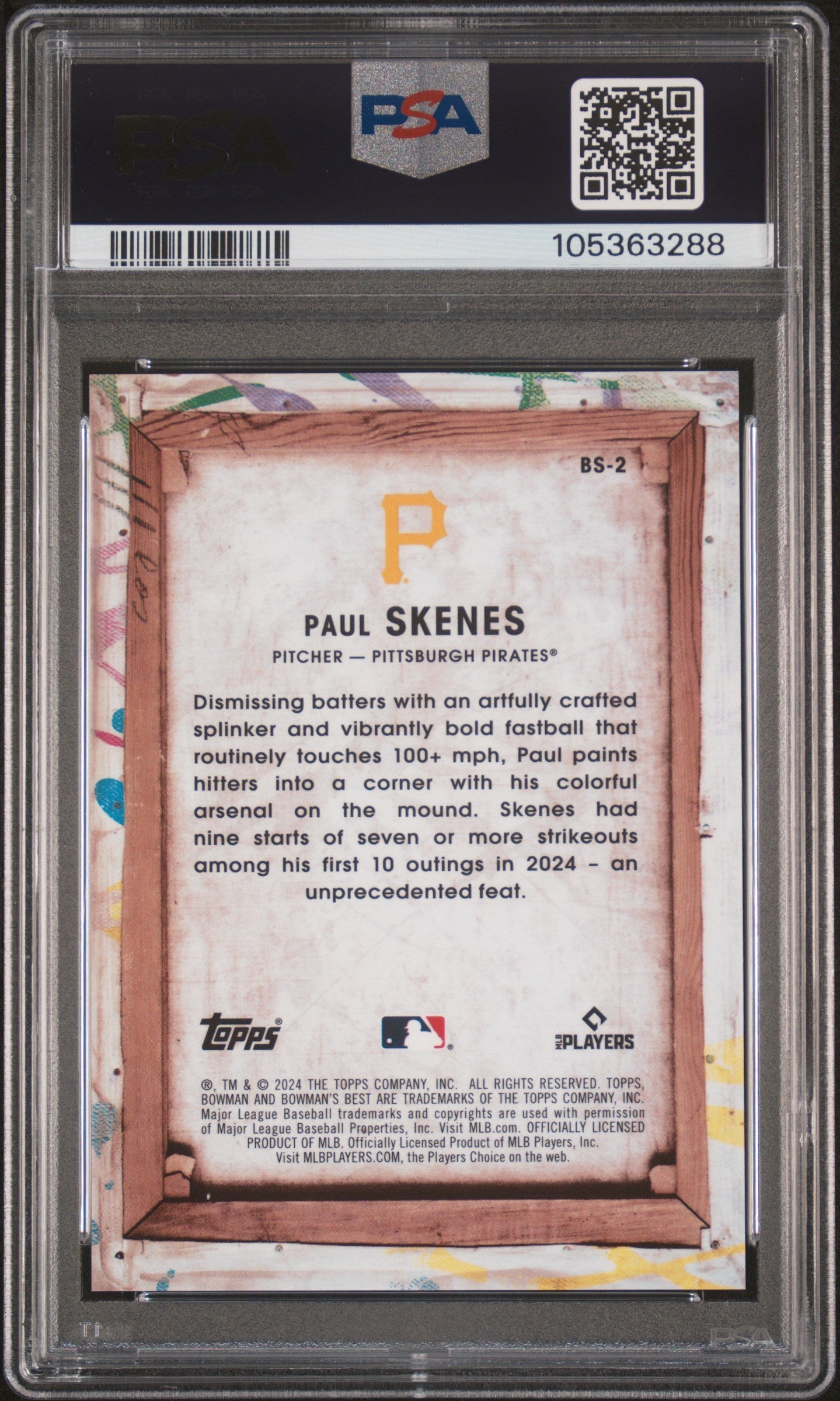 Graded 2024 Topps Bowmans Best Paul Skenes #BS2 Bowman Showpieces Rookie RC Baseball Card PSA 10 Gem Mint