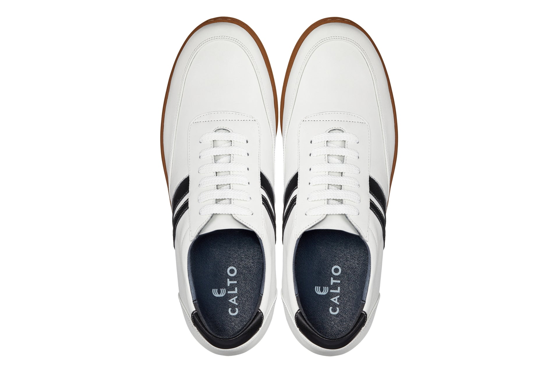 CALTO White Leather Sneakers - 2.8 inches - Y2821 - Triathlete Store