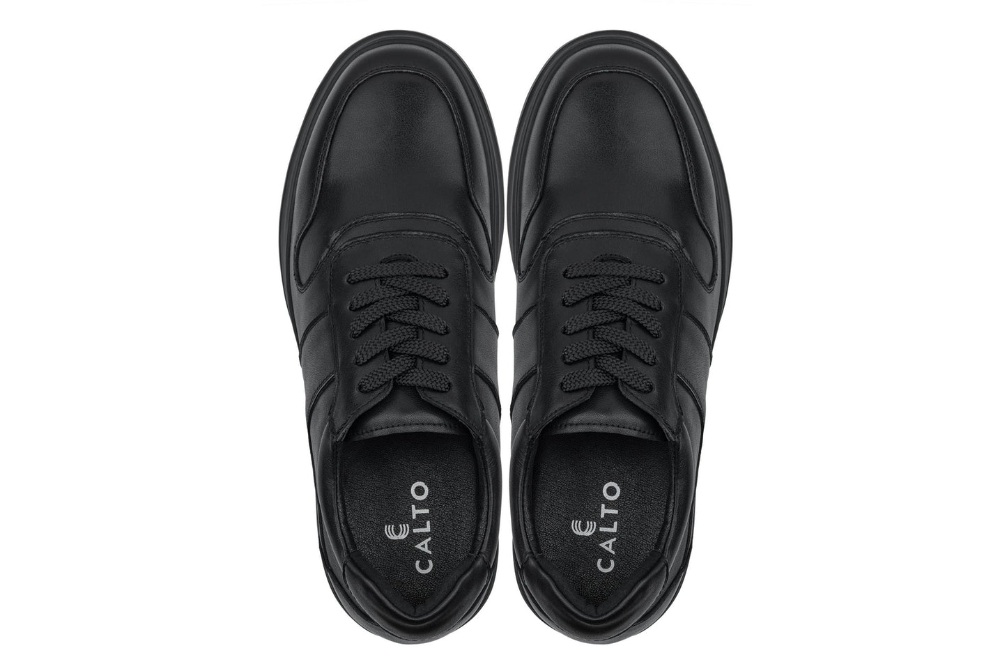 CALTO - Y7080 - 2.8 Inches Taller (Black) - Lightweight Nappa Leather Sneakers - Triathlete Store