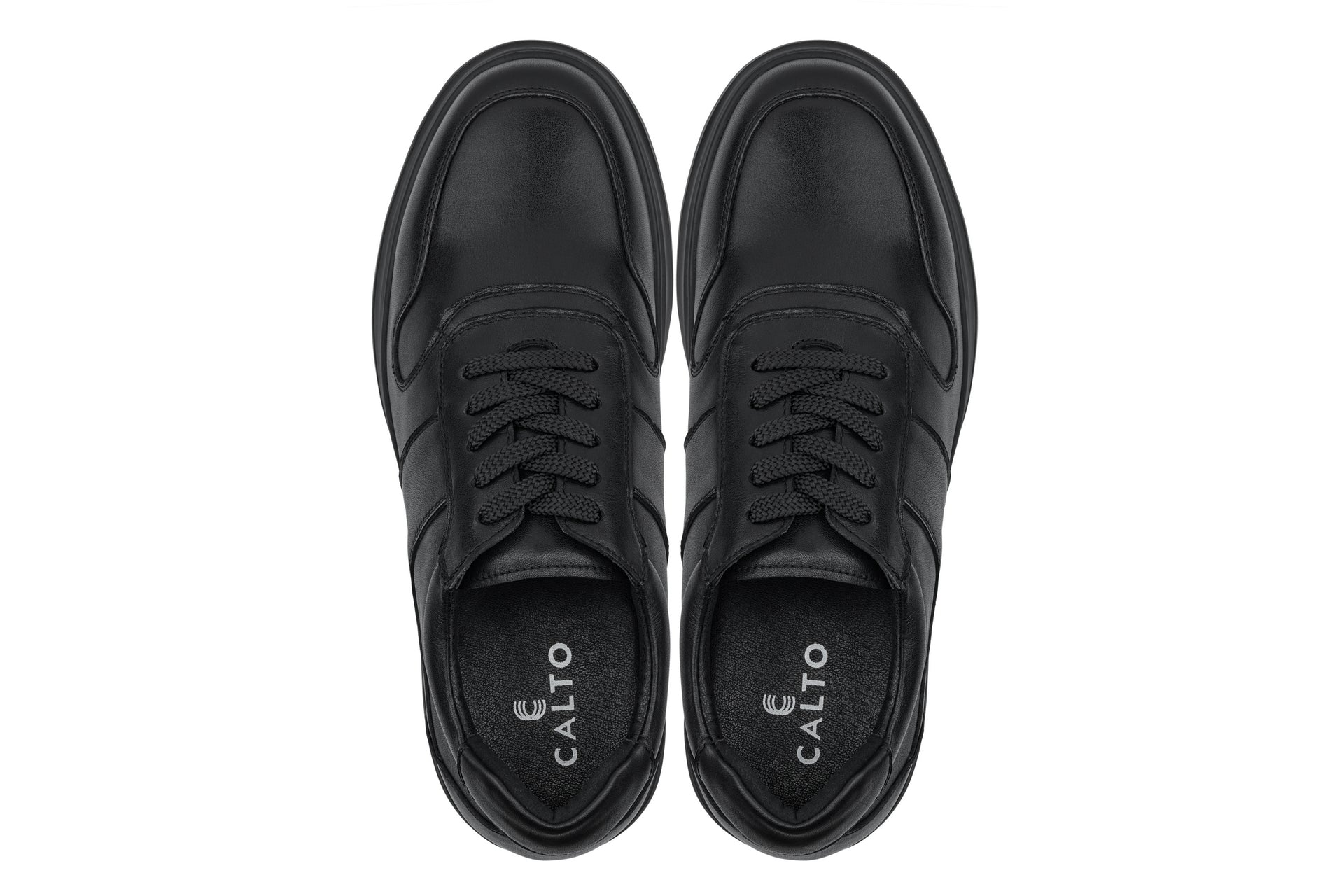 CALTO - Y7080 - 2.8 Inches Taller (Black) - Lightweight Nappa Leather Sneakers - Triathlete Store