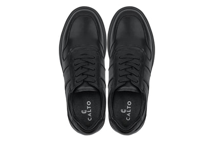 CALTO - Y7080 - 2.8 Inches Taller (Black) - Lightweight Nappa Leather Sneakers - Triathlete Store