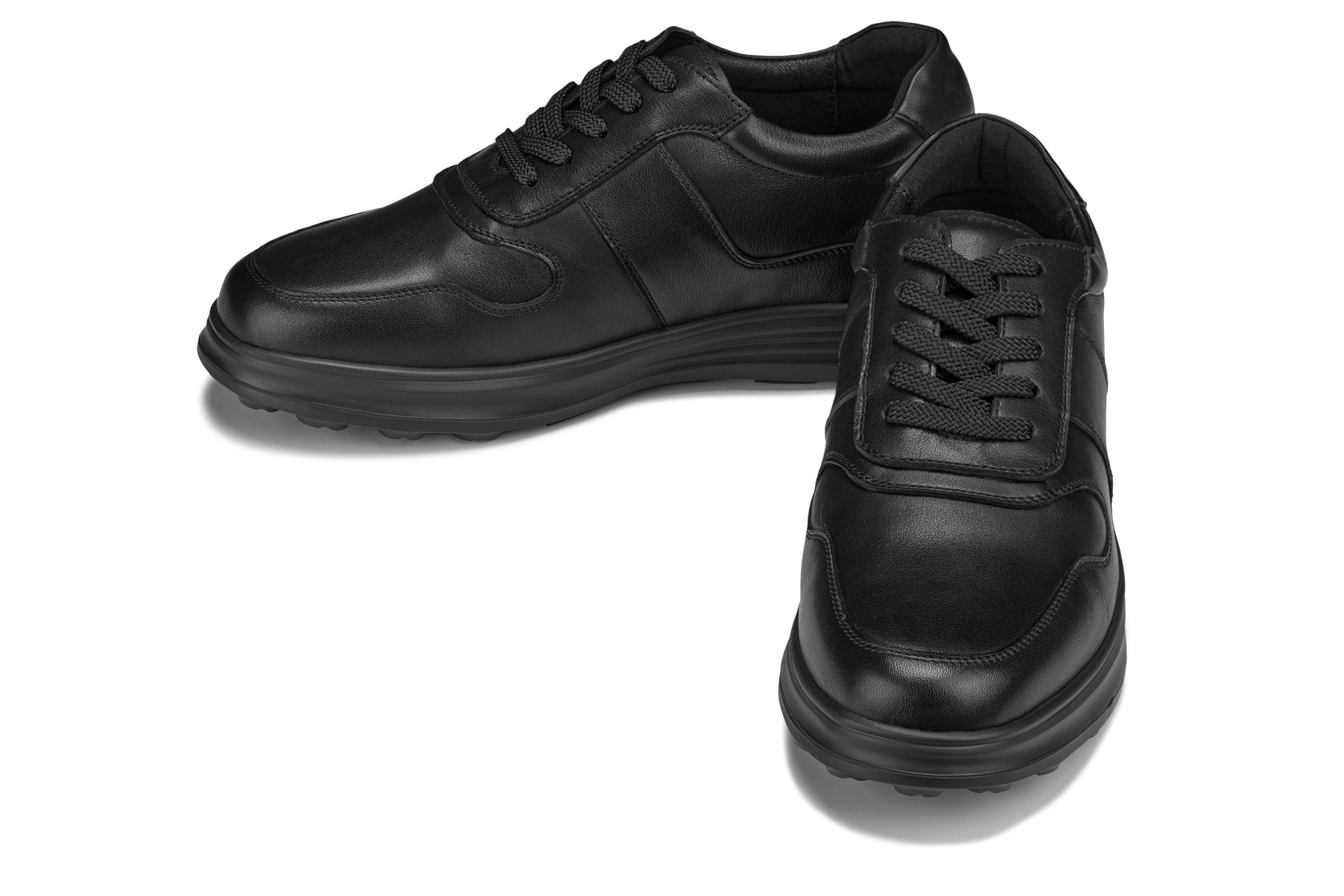 CALTO - Y7080 - 2.8 Inches Taller (Black) - Lightweight Nappa Leather Sneakers - Triathlete Store