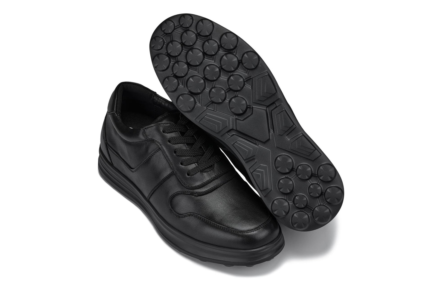 CALTO - Y7080 - 2.8 Inches Taller (Black) - Lightweight Nappa Leather Sneakers - Triathlete Store