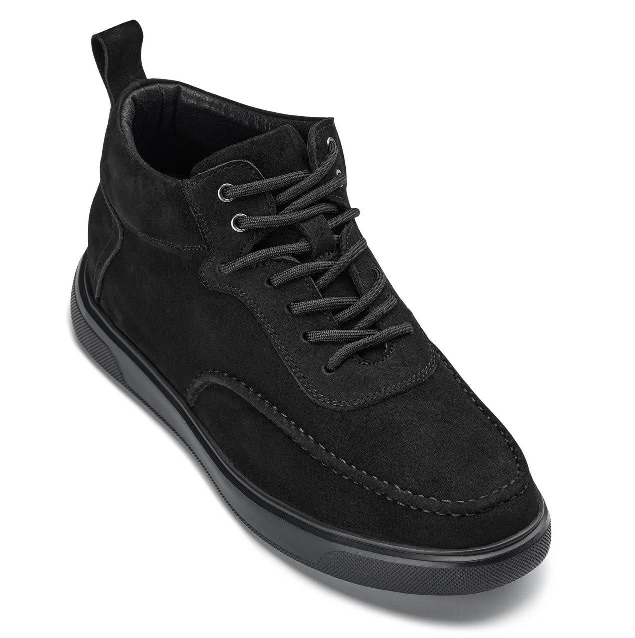 CALTO - Y7113 - 2.8 Inches Taller (Black) - Nubuck Suede Moc-Toe Sneak-Boots - Triathlete Store