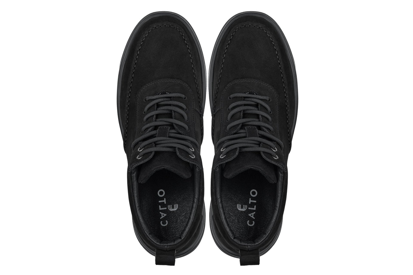 CALTO - Y7113 - 2.8 Inches Taller (Black) - Nubuck Suede Moc-Toe Sneak-Boots - Triathlete Store