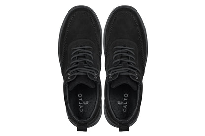 CALTO - Y7113 - 2.8 Inches Taller (Black) - Nubuck Suede Moc-Toe Sneak-Boots - Triathlete Store