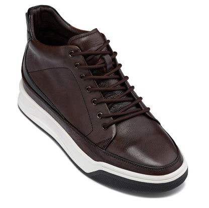 CALTO - Y7152 - 2.6 Inches Taller (Coffee Brown) - Leather Ankle Top Sneak-Boot - Triathlete Store