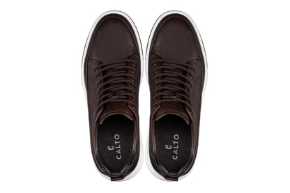 CALTO - Y7152 - 2.6 Inches Taller (Coffee Brown) - Leather Ankle Top Sneak-Boot - Triathlete Store