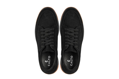 CALTO - Y7933 - 2.6 Inches Taller (Noir Suede/Black & Gum Sole) - Elevated Suede Sneakers