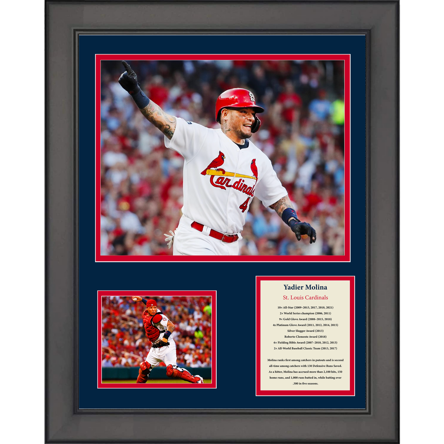 Framed Yadier Molina  St. Louis Cardinals Baseball 11"x14" Three Photo Collage