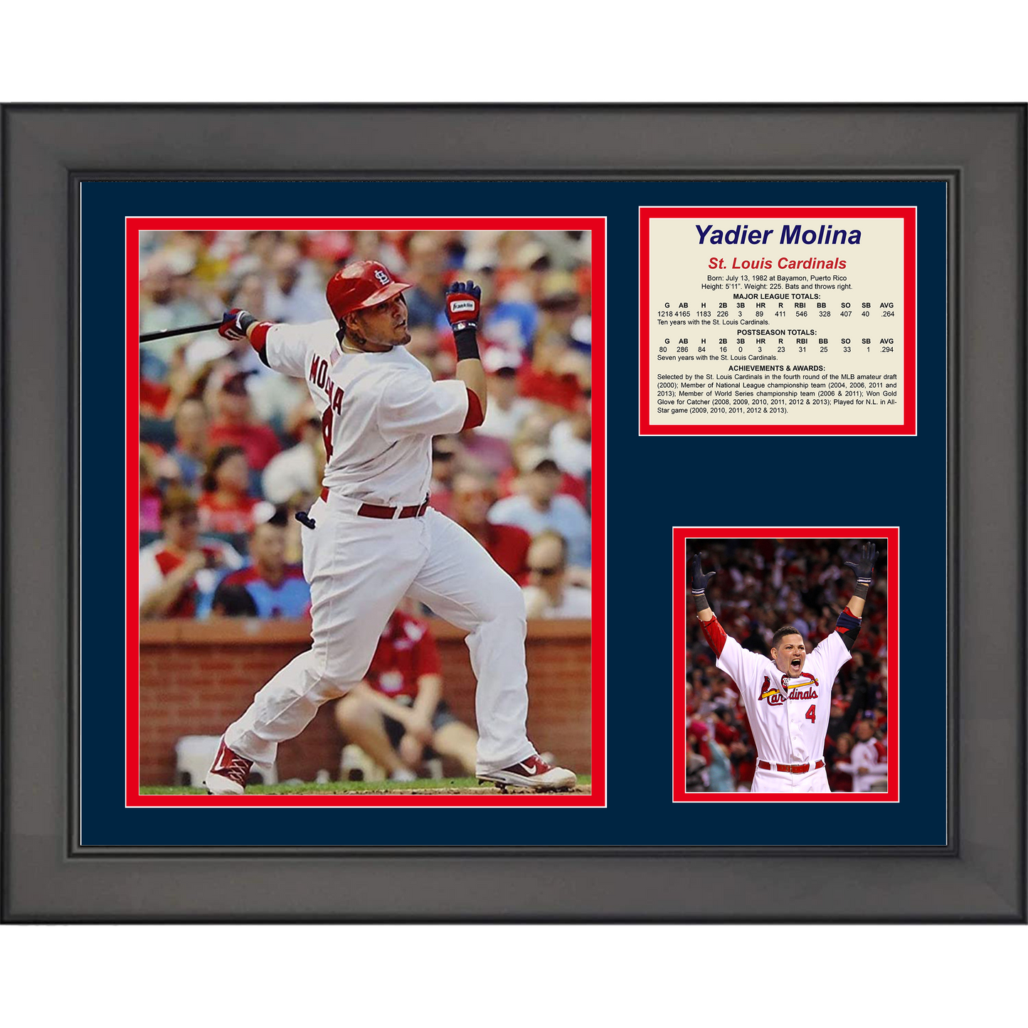 Framed Yadier Molina  St. Louis Cardinals Baseball 11"x14" Three Photo Collage #2