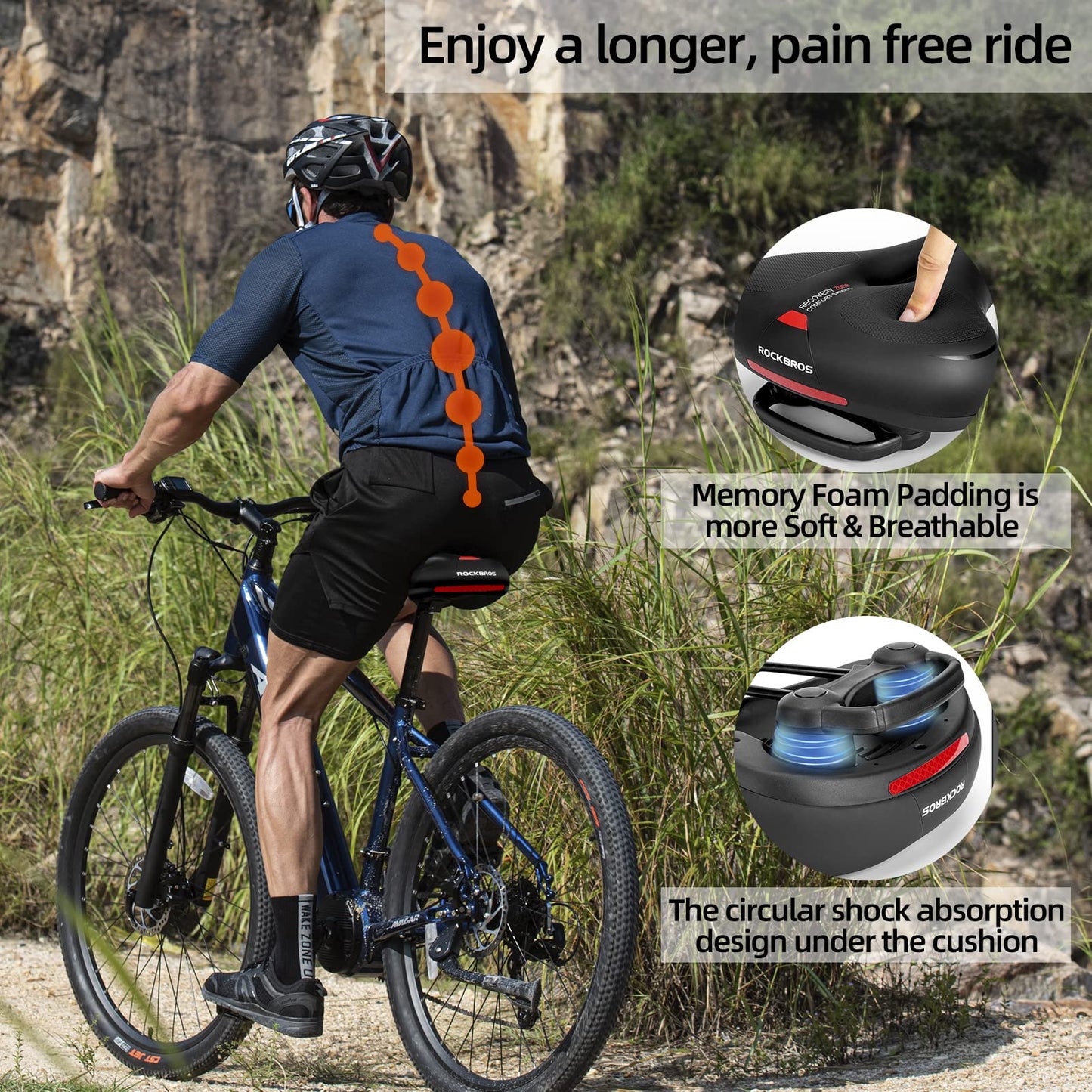 ROCKBROS Comfort Bike Saddle Soft Wide Seat for Men Women with Shock Absorption