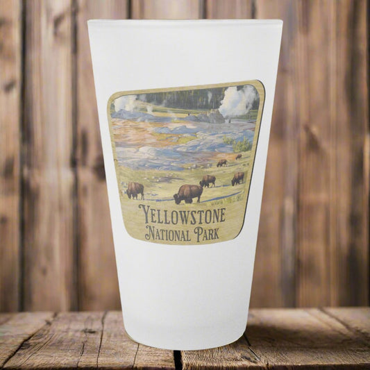 Yellowstone National Park Frosted Pint Glass Wood Sign Graphic