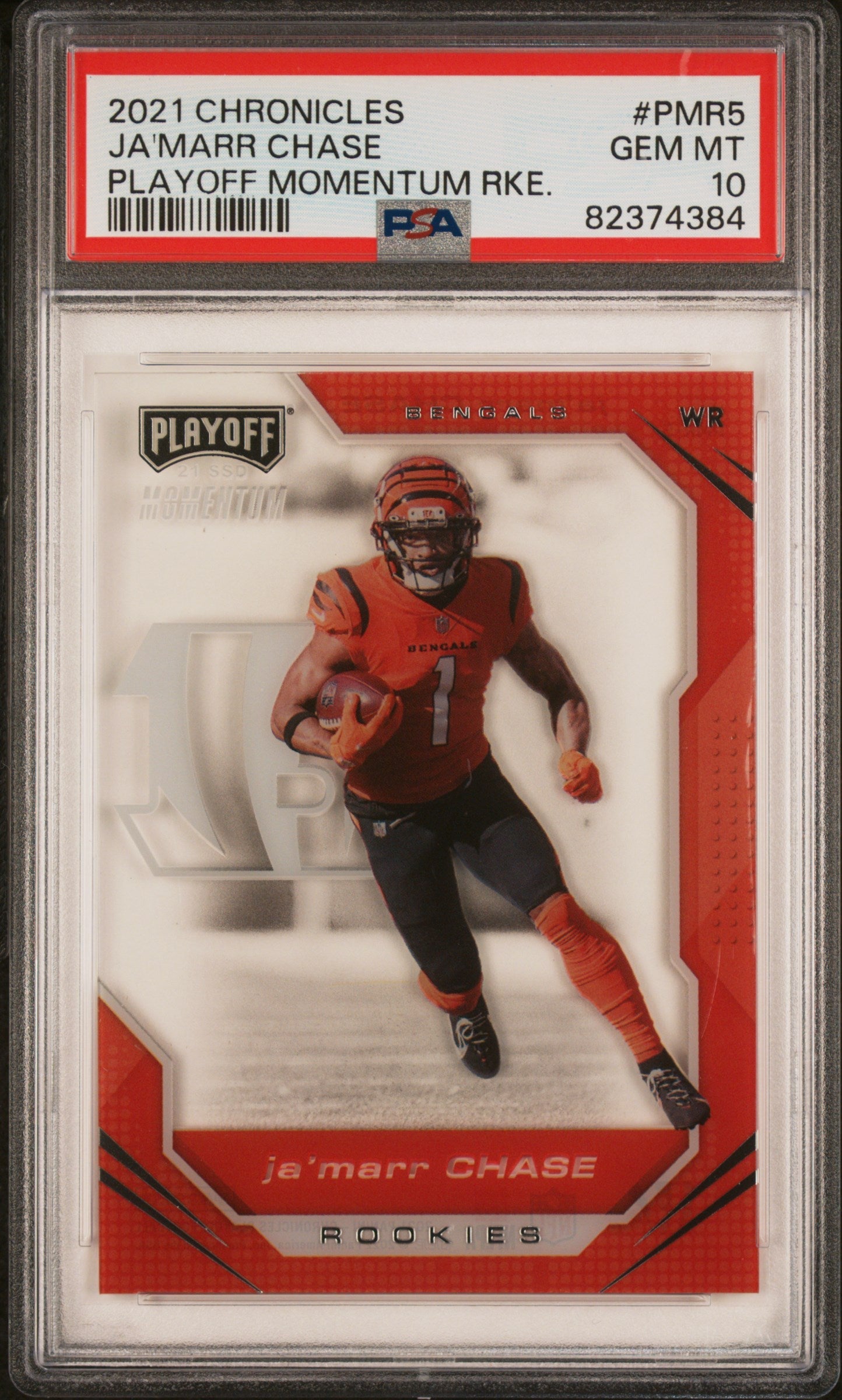 Graded 2021 Panini Chronicles Ja'Marr Chase #PMR5 Playoff Momentum Rookie RC Football Card PSA 10 Gem Mint