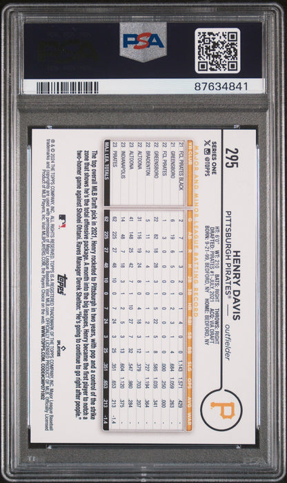 Graded 2024 Henry Davis #295 Rookie RC Baseball Card PSA 10 Gem Mint