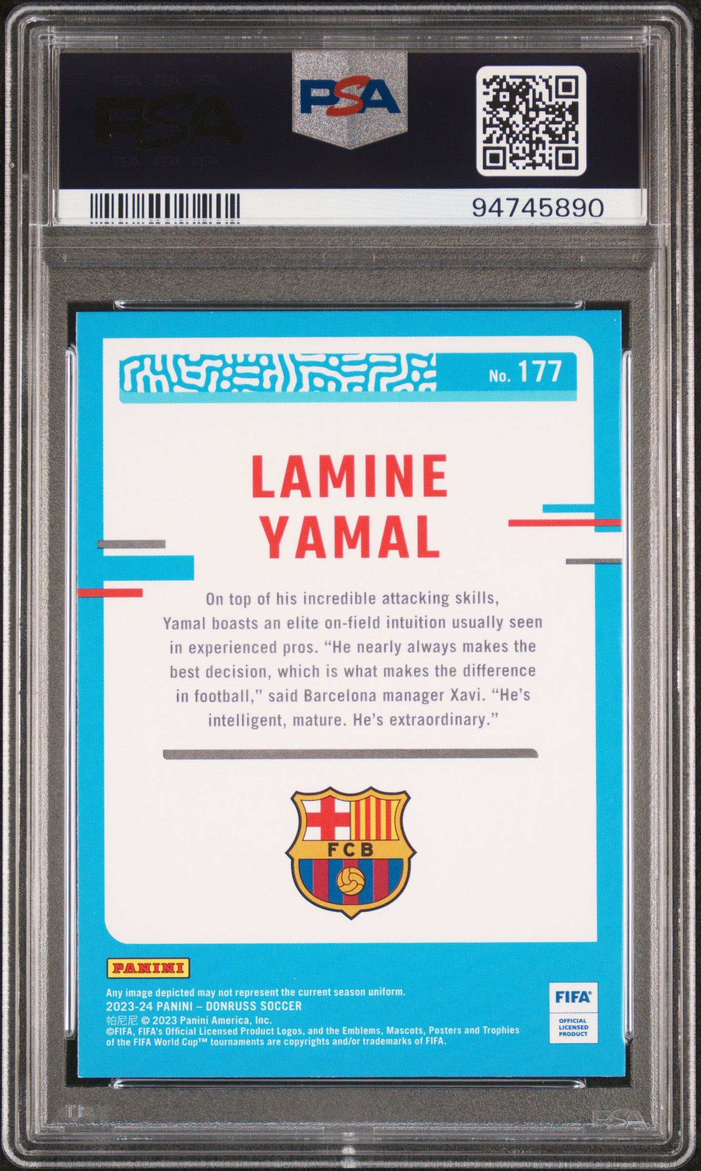 Graded 2023 Panini Donruss Lamine Yamal #177 Rookie RC Soccer Card PSA 10 Gem Mint