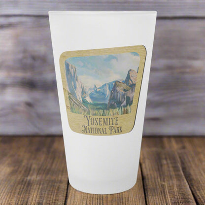 Yosemite National Park Frosted Pint Glass Scenic Valley Wood Sign