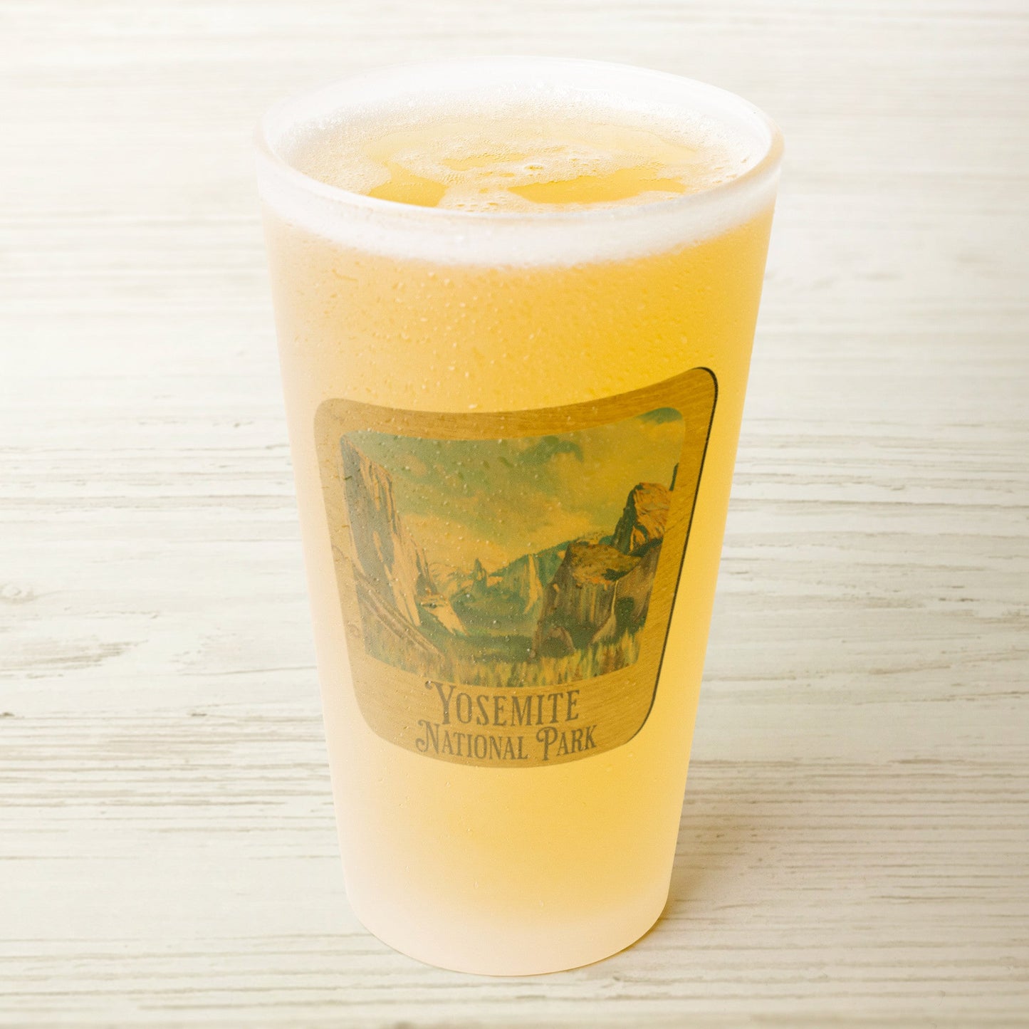Yosemite National Park Frosted Pint Glass Scenic Valley Wood Sign