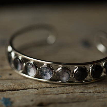 Moon Phase Silver Cuff Bracelet