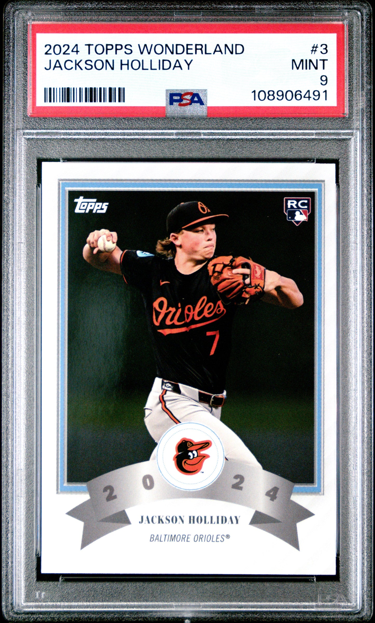 Graded 2024 Topps Wonderland Jackson Holliday #3 Rookie RC Baseball Card PSA 9 Mint
