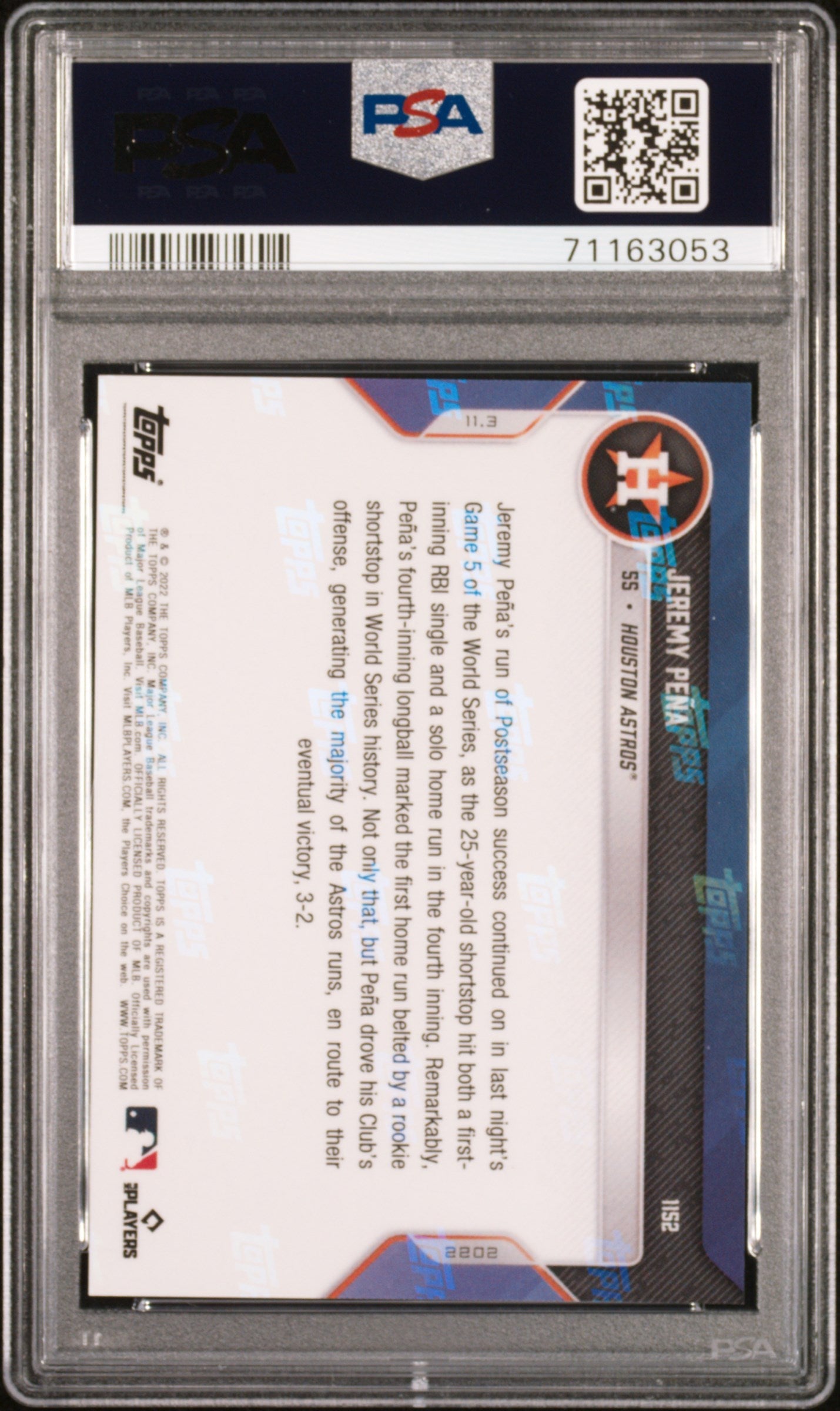Graded 2022 Topps Now Jeremy Pena #1152 Rookie RC Baseball Card PSA 10 Gem Mint