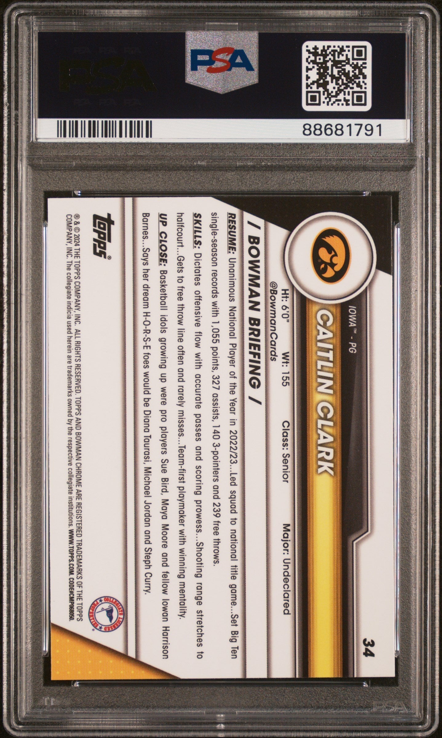 Graded 2023 Topps Bowman U Chrome Caitlin Clark #34 Rookie RC Basketball Card PSA 10 Gem Mint