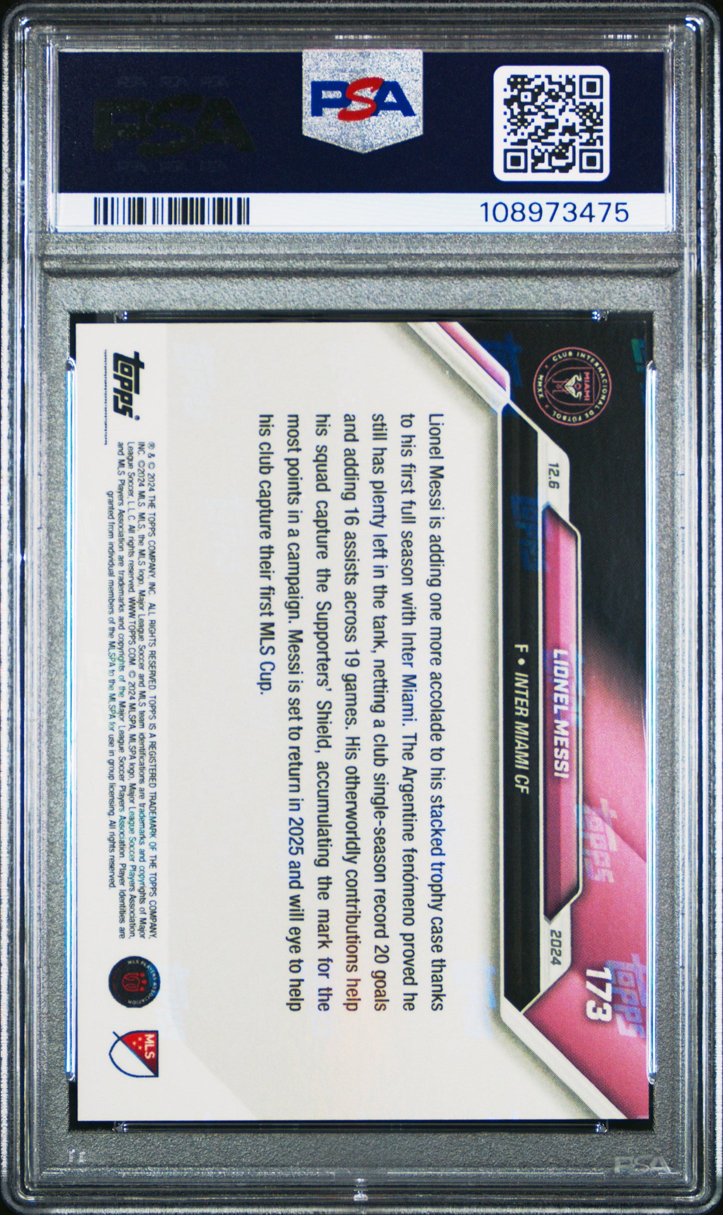Graded 2024 Topps Now MLS Lionel Messi #173 Soccer Card PSA 9 Mint