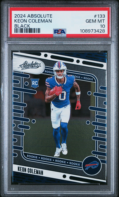 Graded 2024 Panini Absolute Keon Coleman #133 Black Rookie RC Football Card PSA 10 Gem Mint