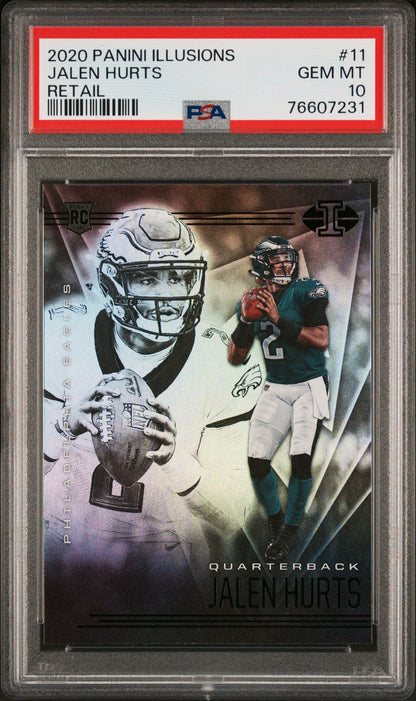 Graded 2020 Panini Illusions Jalen Hurts #11 Retail Rookie RC Football Card PSA 10 Gem Mint