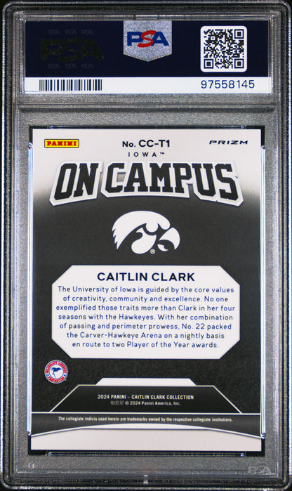 Graded 2024 Panini Caitlin Clark Collection Caitlin Clark #CCT1 On Campus Target Exclusive Rookie RC Basketball Card PSA 10 Gem Mint