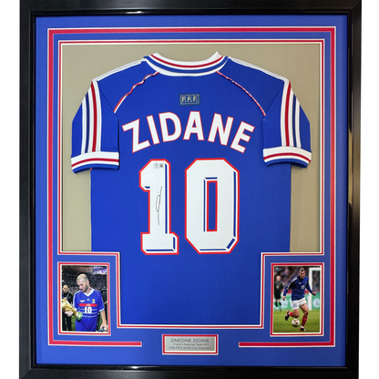 Framed Autographed/Signed Zinedine Zidane 35x39 France French National Team Blue Soccer Jersey Beckett BAS COA
