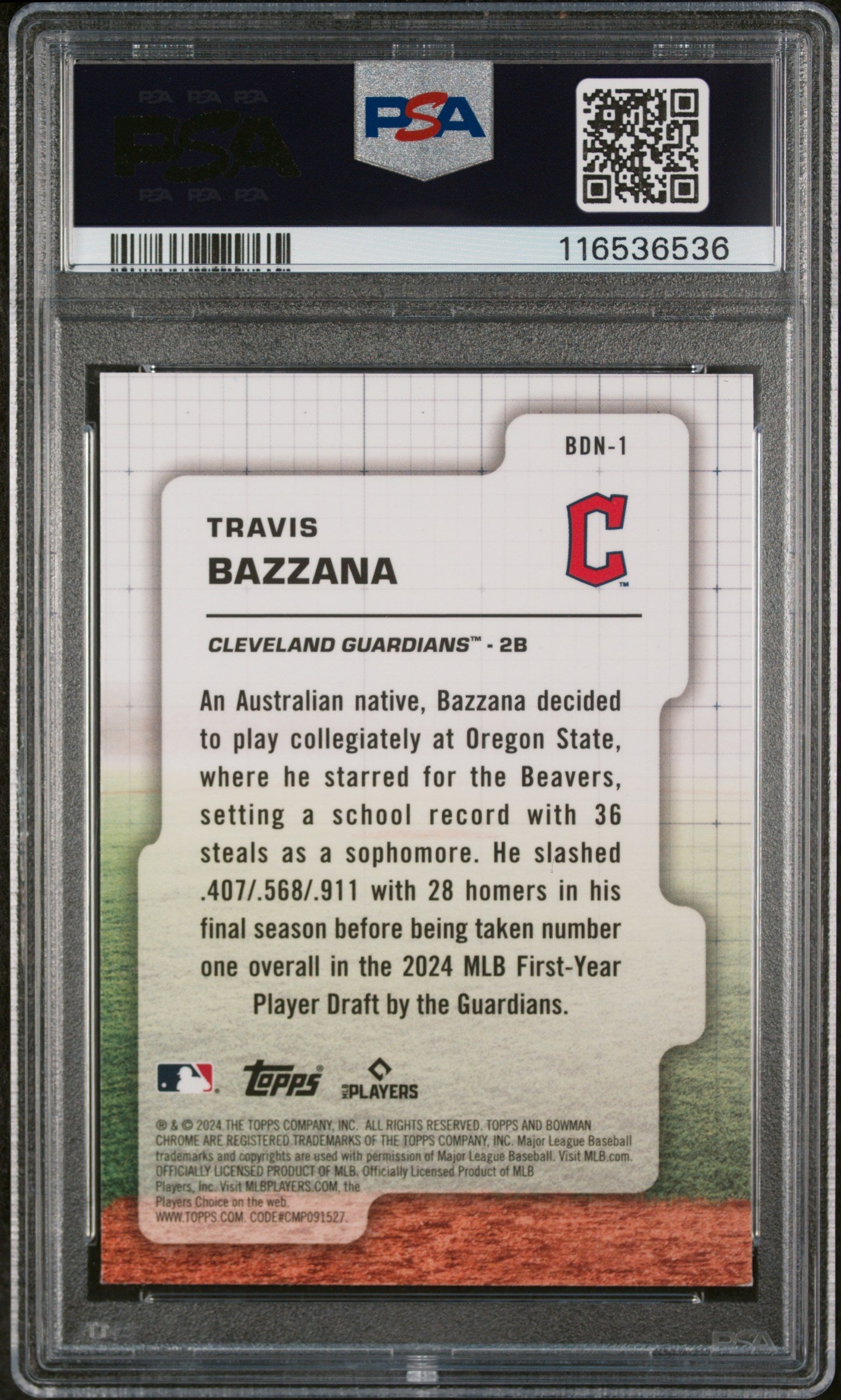 Graded 2024 Topps Bowman Draft Travis Bazzana #BDN1 Draft Night Rookie RC Baseball Card PSA 8 Near Mint