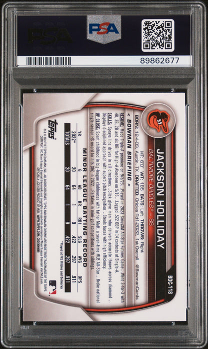 Graded 2023 Topps Bowman Draft Jackson Holliday #BDC118 Chrome Lunar Glow Rookie RC Baseball Card PSA 10 Gem Mint