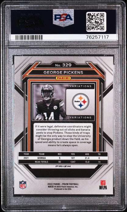 Graded 2022 Panini Prizm George Pickens #329 Variation No Huddle Rookie RC Football Card PSA 10 Gem Mint