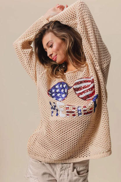 BiBi Sequin American Flag Sunglasses Knit