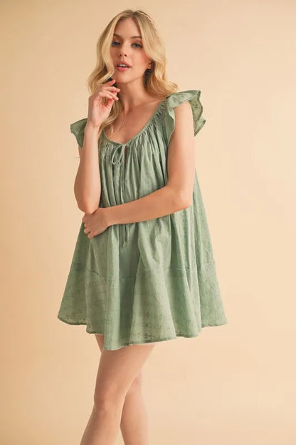 Aemi+Co Ruffled Cap Sleeve Cotton Tunic Mini Dress